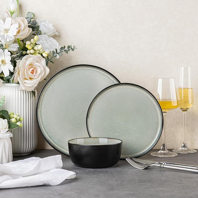 AmorArc Stoneware Dinnerware Sets for 4, 12Pcs Plates and Bowls Sets Dishes