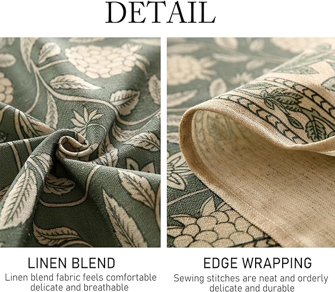 ISAENNE Designer Linen Green Rectangular Tablecloth,71"x55"-Andrew A