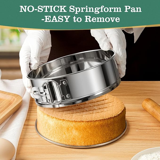 E-Gtong 9 Inch Springform Cake Pan, 304 Stainless Steel Springform Pans, Leakproof & Nonstick Cheesecake Pan with Removable Bottom, Round Spring Form Cake Pan For Baking