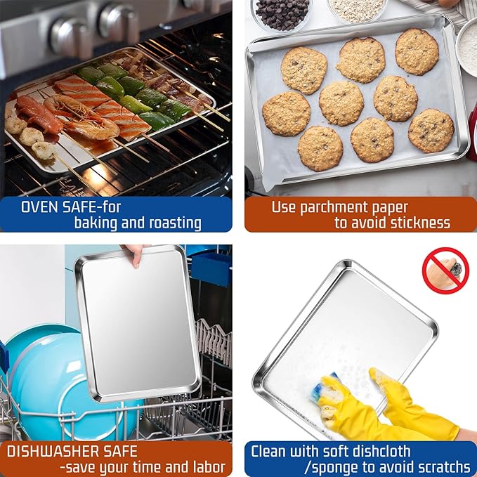 P&P CHEF Baking Sheet Pan, Stainless Steel Cookie Sheet, 12.5 Inch & 1 Pc