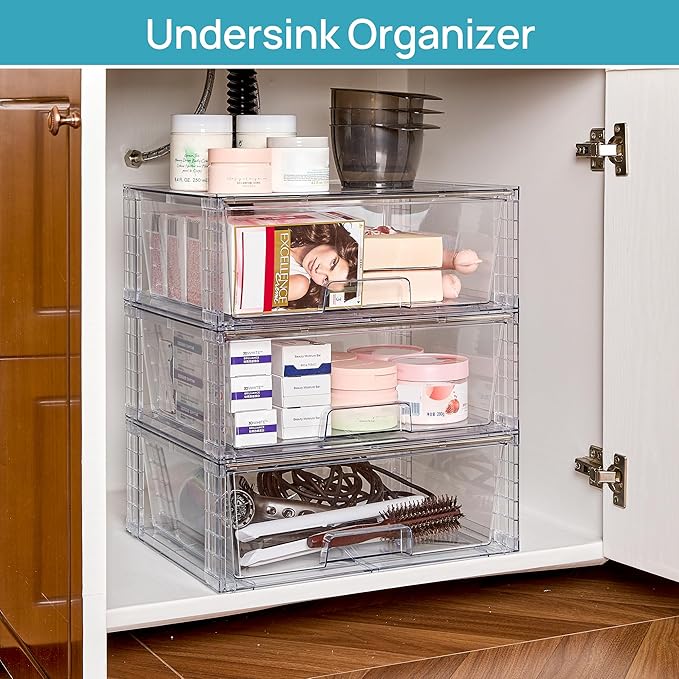 Vtopmart 6 Pack Large Clear Stackable Storage Drawers for Closet, Pantry