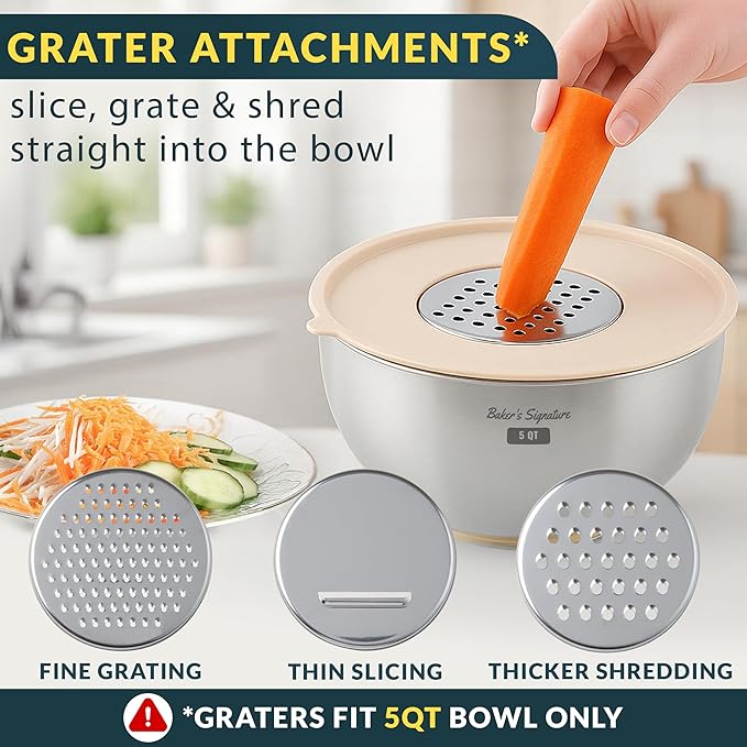 Baker's Signature Stainless Steel Mixing Bowls with Lids Set, 5 Sizes