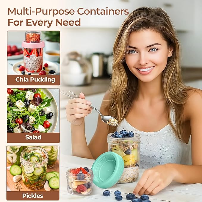 ComSaf 16+4Oz 6Pcs Overnight Oats Containers with Lids, Dual-Layer Jars