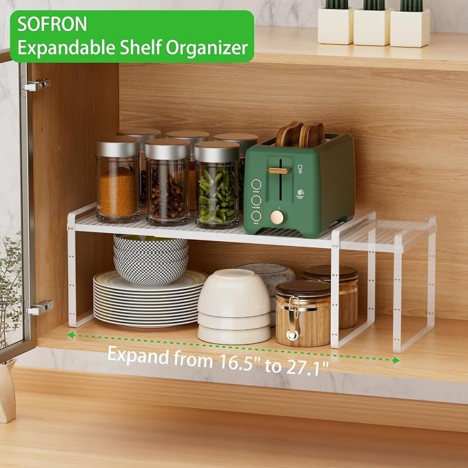 SOFRON Expandable Storage Shelf, Stackable Organizer Rack, White Small 1 PK
