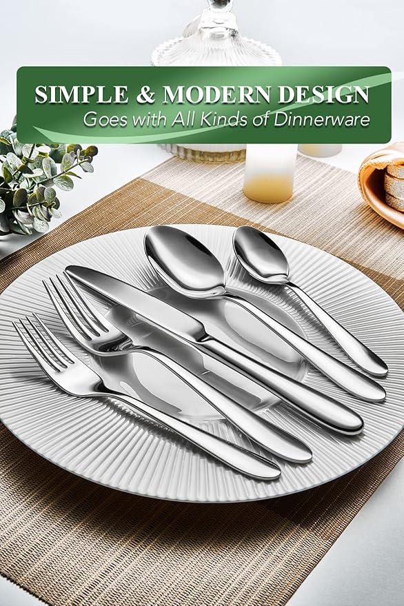 EIUBUIE 40 Piece Silverware Set for 8, Stainless Steel Flatware Set, Cutlery Sets with Mirror Finish, Dishwasher Safe, Modern Kitchen Forks, Spoons, Knives, Eating Utensil Sets