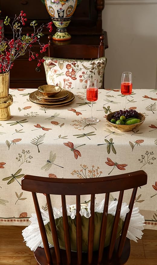 ISAENNE Designer Rectangular Elegant Linen Tablecloth,110"x63"-Grace B