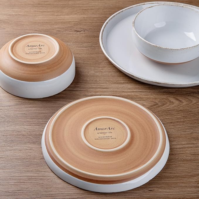 AmorArc Dinnerware Sets for 8, 24 Pieces Ceramic Plates and Bowls Set