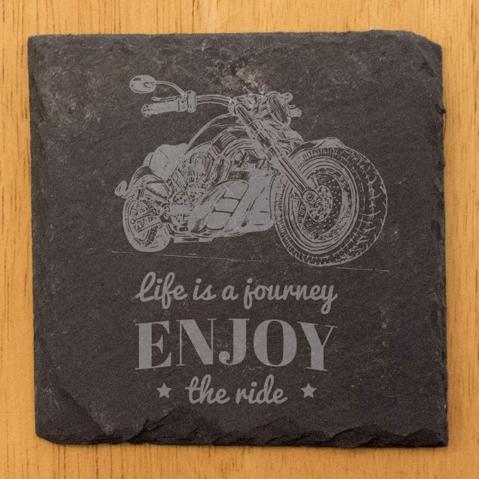 Decorative Enjoy The Ride Slate Coasters Set of 8 – Square – Handmade USA