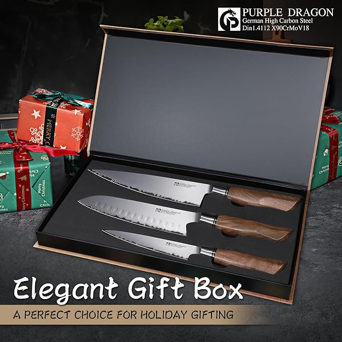 Purple Dragon Knife Set, 3Pcs Kitchen Knives Set - Santoku Knife