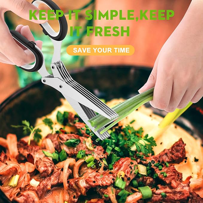 Herb Scissors with 5 Blades and Cover, New Kitchen Gadget 2026
