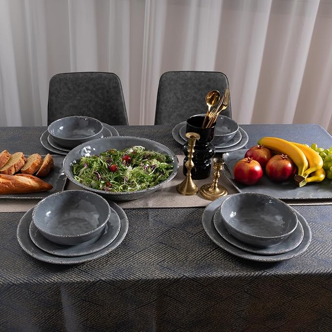ZAROCRUS Extra Large Serving Tray with Handles, 19 x12 inch, Set of 2, Melamine Platters for Serving Food, Turkey, Cookie, Farmhouse Rectangular Brekfast Tray, Dishwasher Safe, Gray
