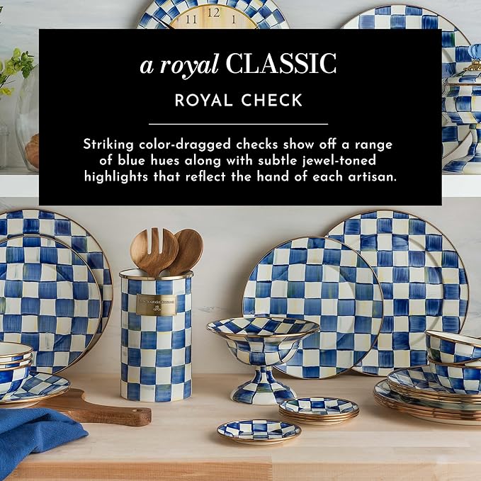 MACKENZIE-CHILDS Enamel Salad Serving Set, Blue-and-White Royal Check