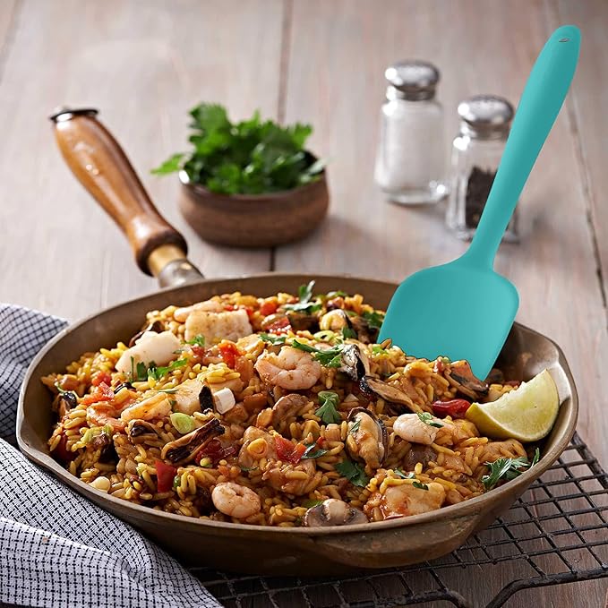 5-Piece Silicone Spatulas Set with Tongs, 446°F Heat Resistant, Aqua Sky