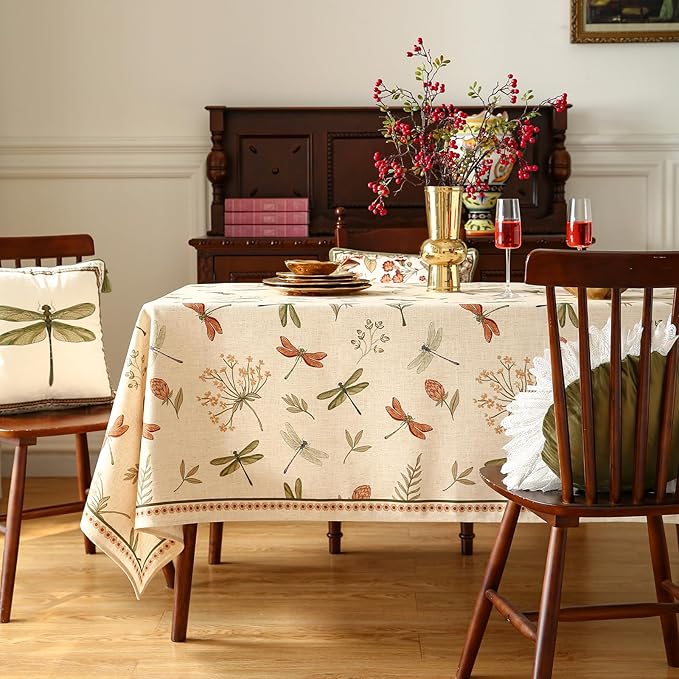 ISAENNE Designer Rectangular Elegant Linen Tablecloth,110"x63"-Grace B