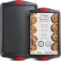 Eatex Nonstick Baking Sheet Set, 2-Piece Baking Pans Set with Silicone Handles, Carbon Steel Cookie Sheets for Baking Commercial Grade Quality Oven Tray, Jelly Roll/Quarter Sheet Pans for Baking
