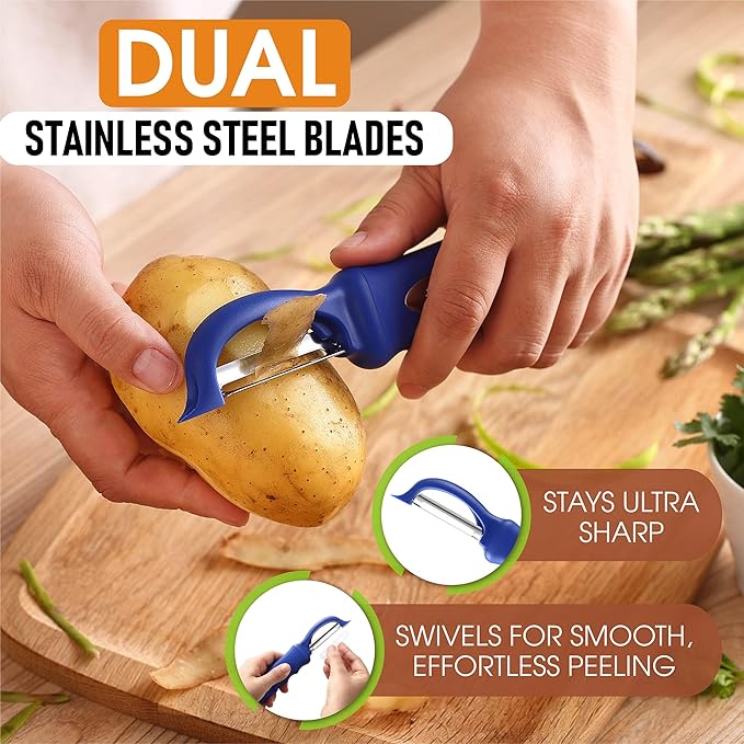 Spring Chef Swivel Potato Peeler with Soft Grip Handle, Set of 2, Sapphire