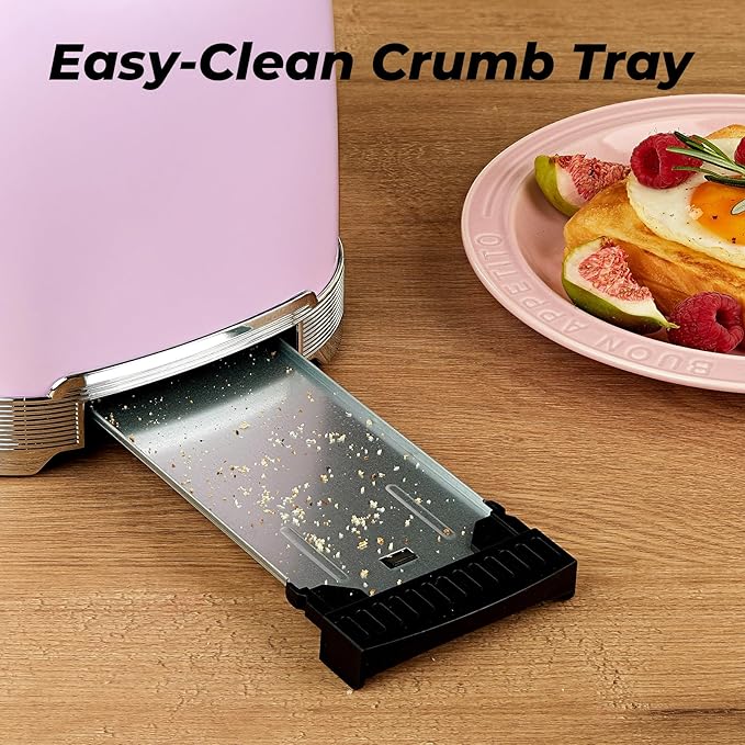 Culinaid Toaster 2 Slice Retro Stainless Steel, Pastel Pink
