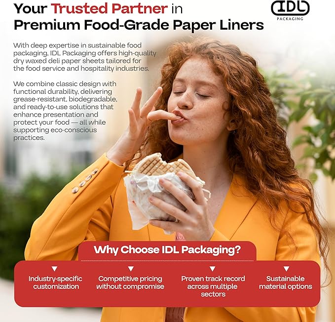 Brown Deli Paper Sheets, 12" x 12" (250 pcs.) - USA-Made Premium Food Basket Liners - PFAS-free Grease Resistant Deli Paper Sheets for Snack & Baking Wrap, Picnic & Party by IDL Packaging