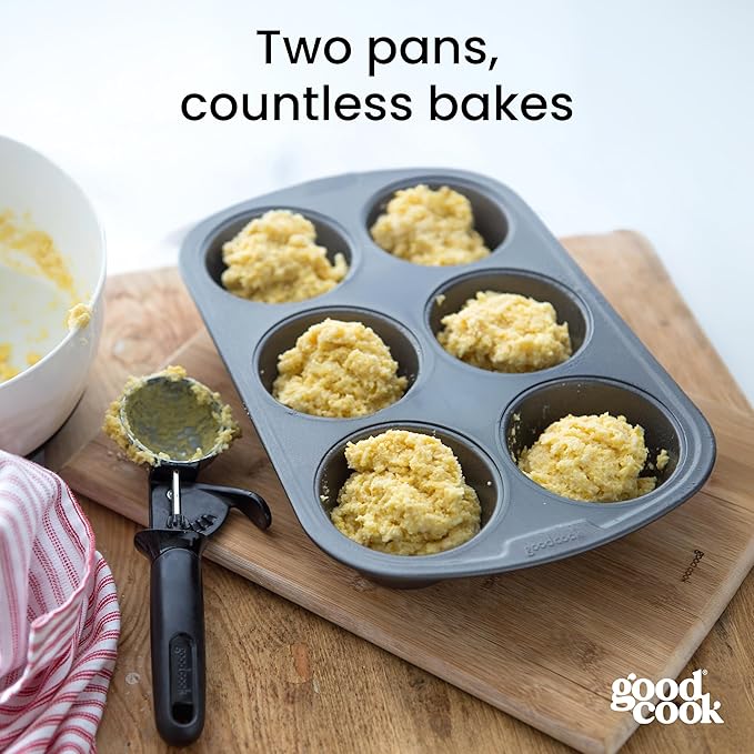 GoodCook Set of 2 Everyday Nonstick Steel Muffin Pan, 6-Cup, Gray