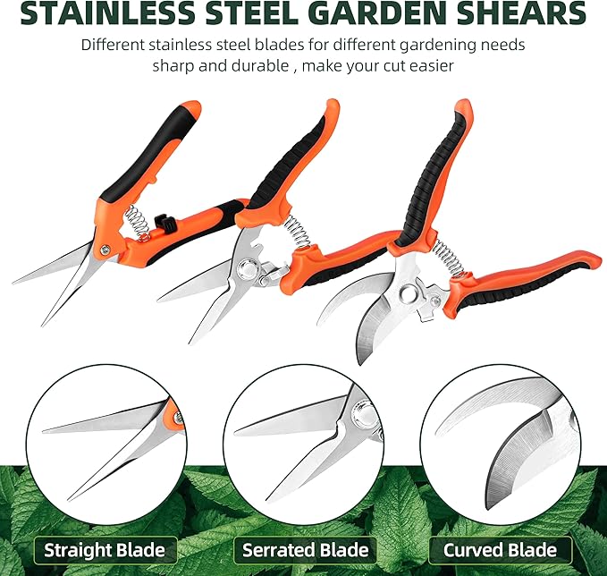 EWPJDK 3 Pack Garden Pruning Shears Scissors Clippers (Orange)