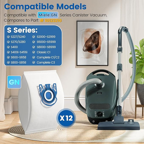 12 Pack 3D Airclean GN Vacuum Bags Compatible with Miele Canister Vacuum