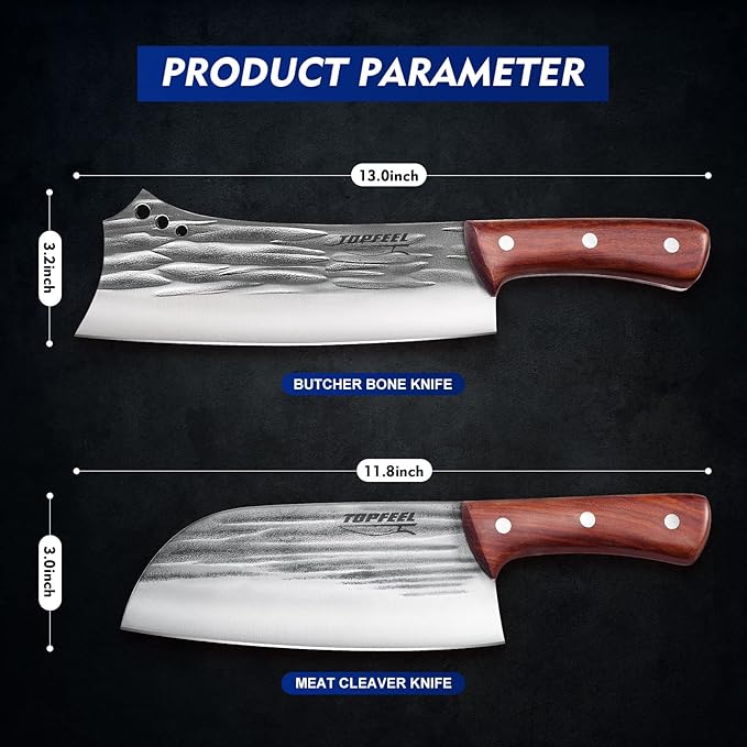 Topfeel 2-Piece Hand-Forged Meat Cleaver Set with Heavy-Duty Bone Chopper