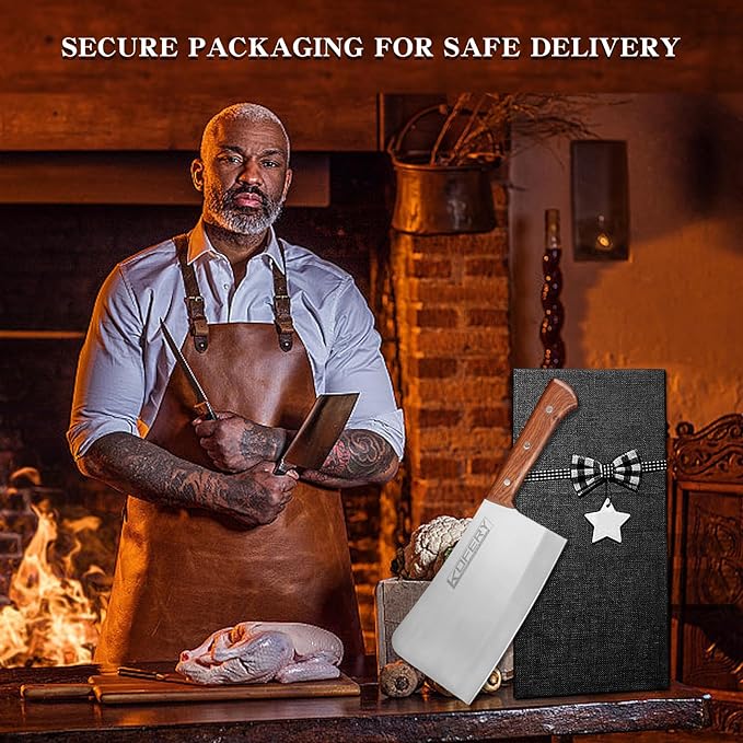 KOFERY 8.7-Inch Heavy Duty Meat Cleaver, Professional Butcher Knife and Large Bone Cutter, 7.5mm Thick Spine Full Tang Stainless Steel with Rosewood Handle, Commercial Chopping