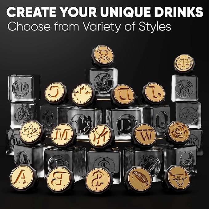 Berlinzo Ice Stamp Ring for Cube & Sphere - Custom Ice Cubes for Whiskey, Mojito Cocktails – Canada shaped Brass Ice Stamp CAD/ 3mm Depth - Black