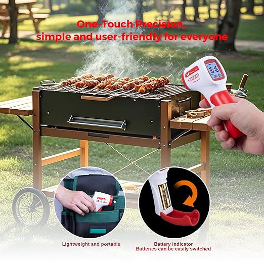 VCooklify Infrared Thermometer for Meat,Laser Temperature Gun,-58~1112°F,DS 12:1 Digital IR Temp Gun with Adjustable Emissivity&High/Low Alarm,LCD Display Thermal Gun for Food Oven Cooking HVAC