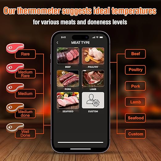 lfcforldx 4-Probe Premium Wireless Meat Thermometer: Perfect for BBQ, Oven, Grill. iOS & Android Apps, Apple Watch & Alexa Ready. Dishwasher Safe.
