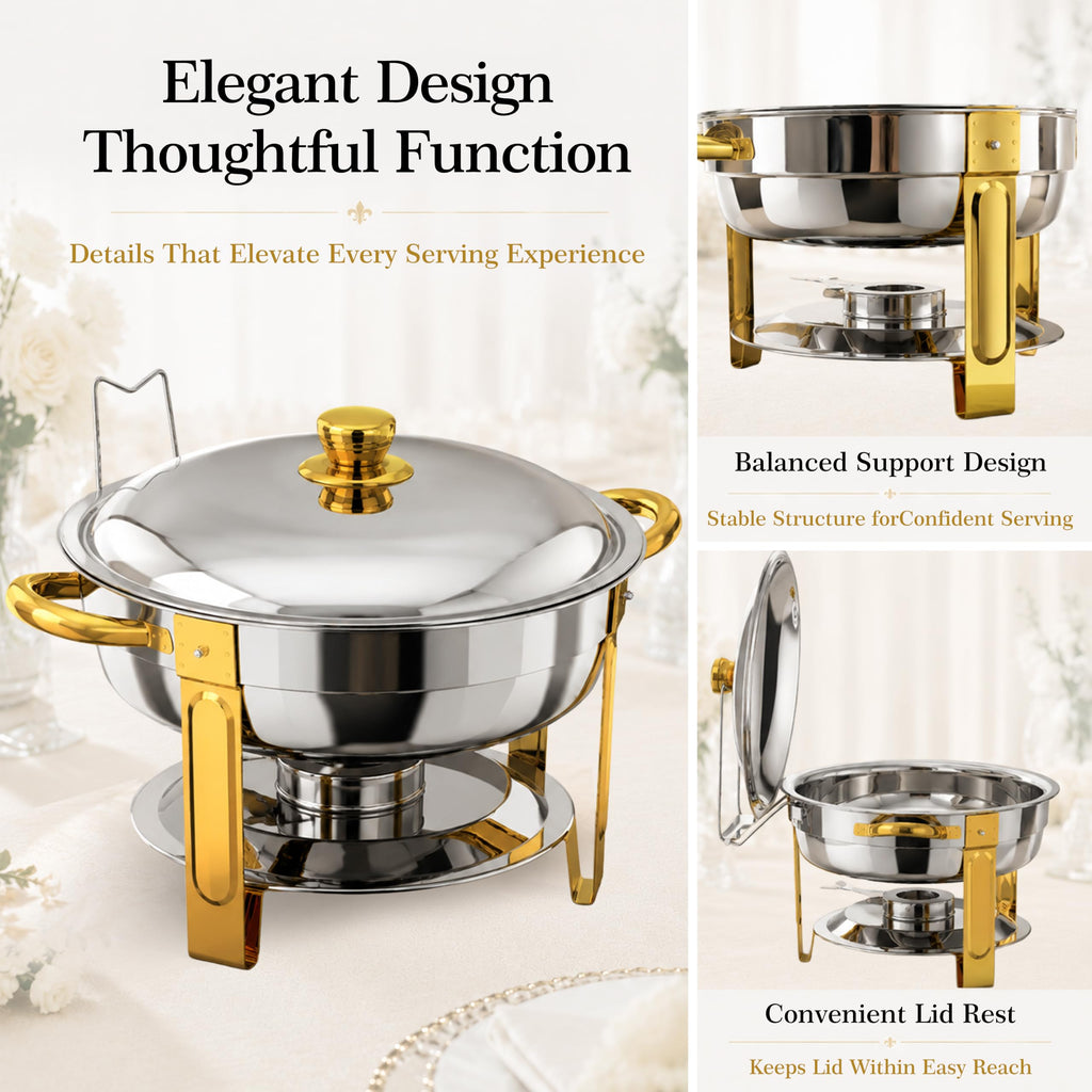 Frizoky 7QT Round Chafing Dishes for Buffet, 4 Pack, Gold Accent