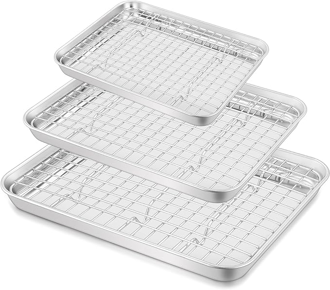TeamFar Baking Sheet with Rack, Stainless Steel Sheet Pan-16/12.5/9 Inch