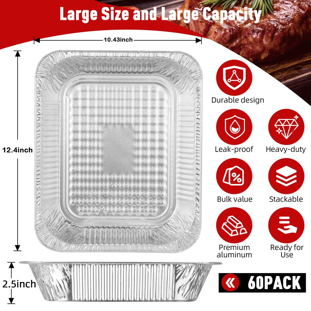 Aluminum Pans Half Size 9x13, 60 Pack, Disposable Foil Pans