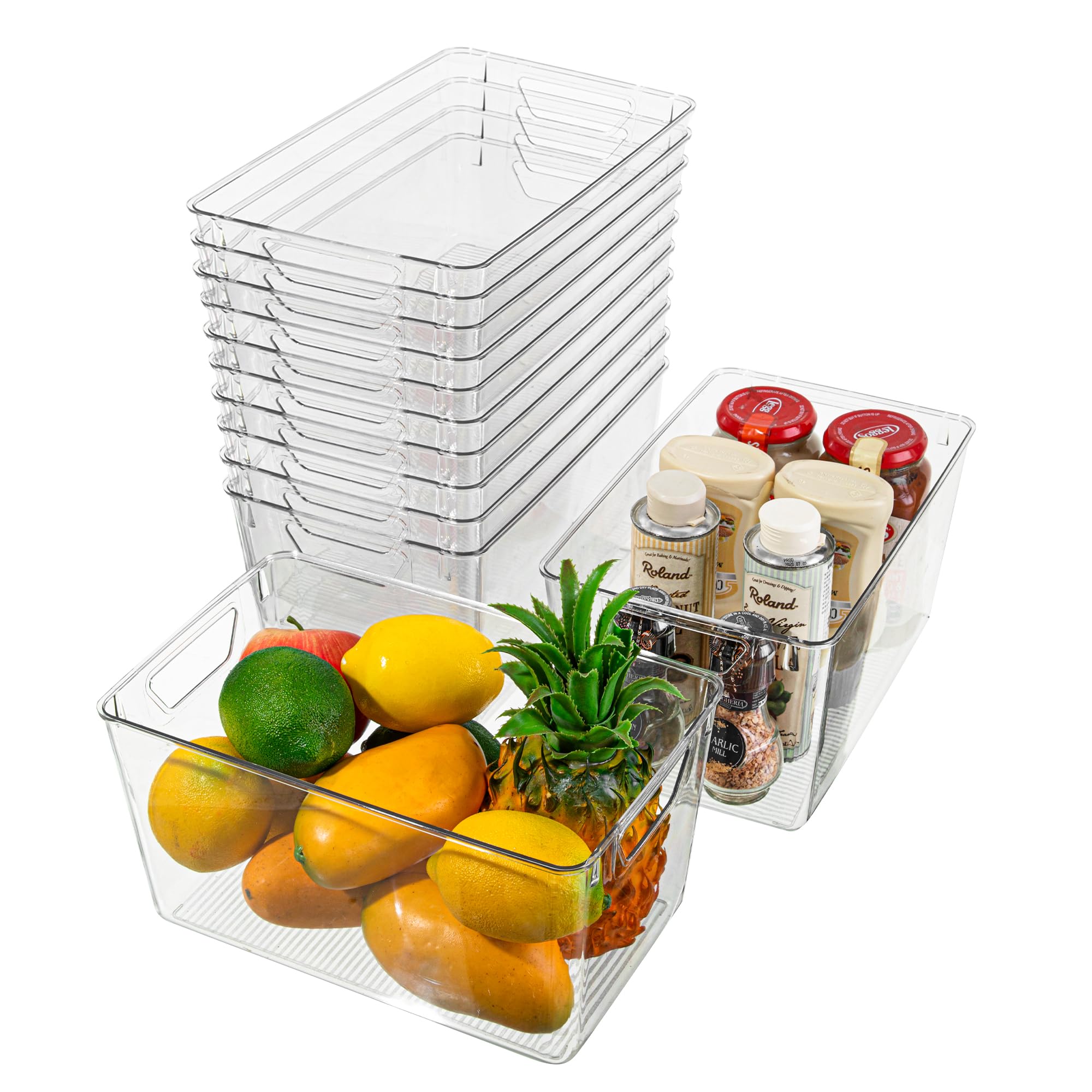 Attelite Clear Plastic Storage Bins,Large 12 Pack Pantry Organizer with Handle,BPA Free Plastic Storage Containers for Fridge,Closet,Bathroom,Under Sink and Kitchen Organization