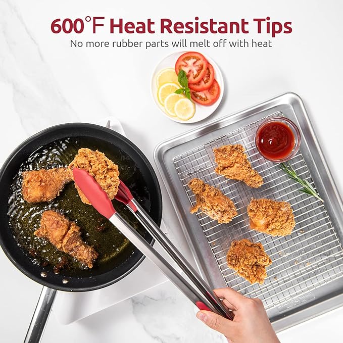 U-Taste Kitchen Tong for Cooking, 600ºF Heat-Resistant Silicone, 16in/Red