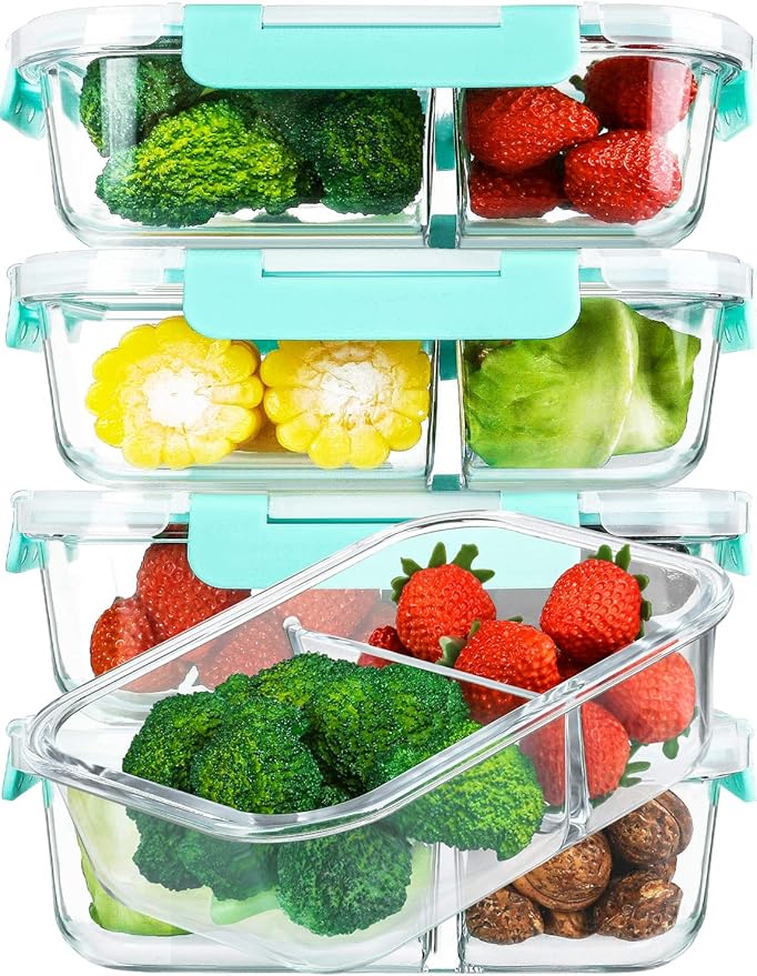 M MCIRCO 5 Pack,36 oz, 2 Compartments Glass Meal Prep Containers with Lids