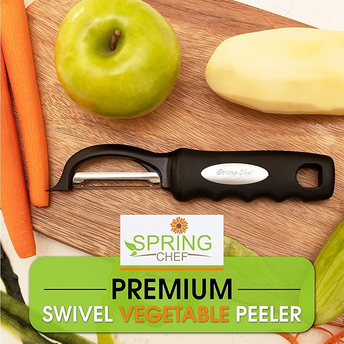 Spring Chef Swivel Vegetable Peeler for Kitchen w/Soft Grip Handle, Black