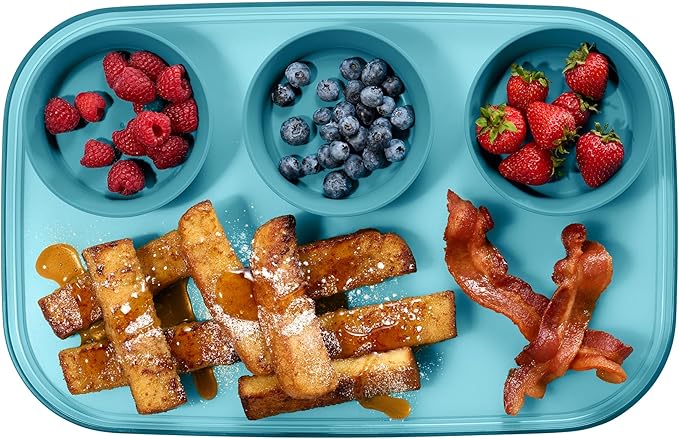 madesmart dipware 3 Bowl Serving Tray, Stackable & Removable Dip Bowls for Charcuterie, Guacomole, Snacks, Veggies, Premium Dishwasher & Microwave Safe, Multipurpose Plate & Bowl, Turquoise