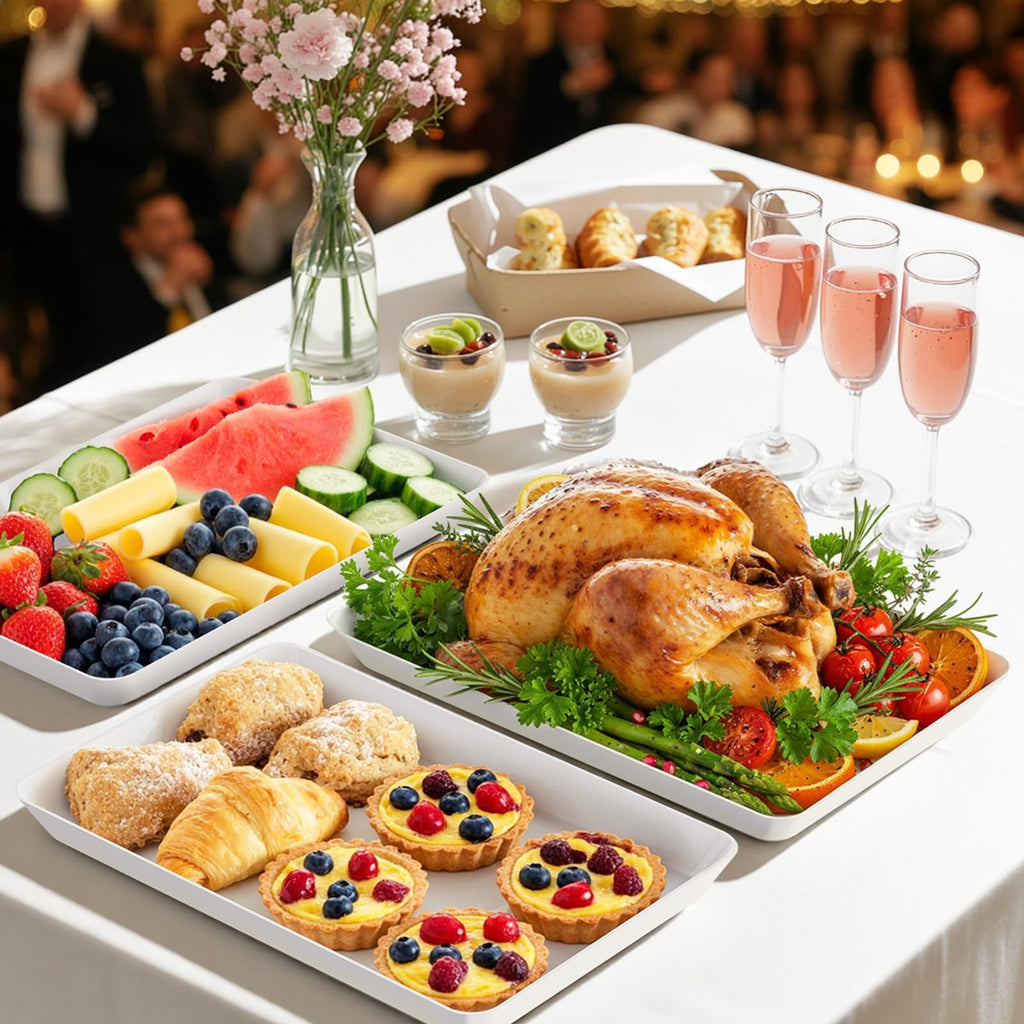 Serving Trays, Serving Platter, Plastic Trays, 4-Pack, White
