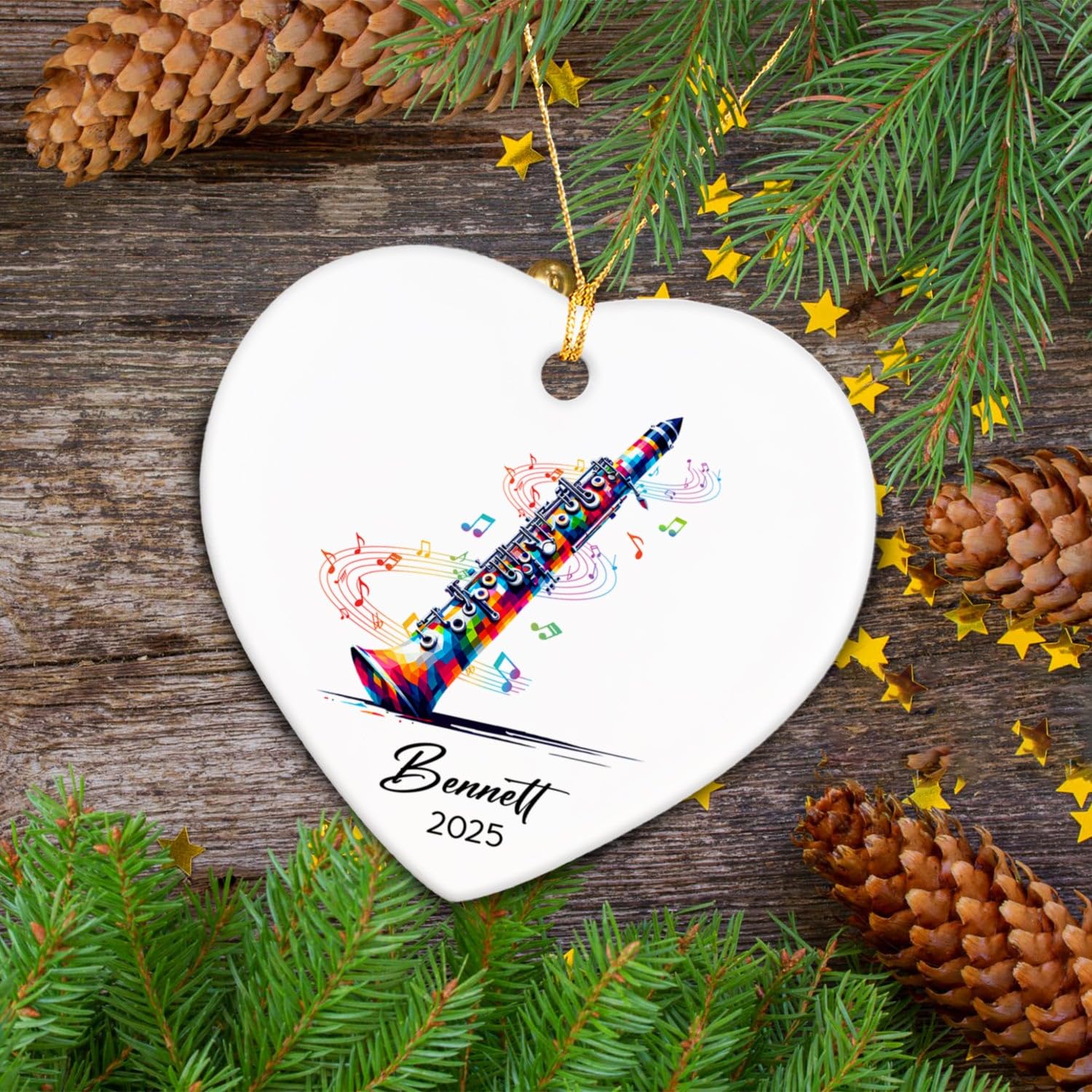 Personalized Clarinetist Ceramic Ornaments Christmas, Clarinet Musical Ornament Gift for Instrument Player, Custom Name & Year Clarinetist Ceramic Ornaments 2026, Clarinet Musician Xmas Ornament Tree