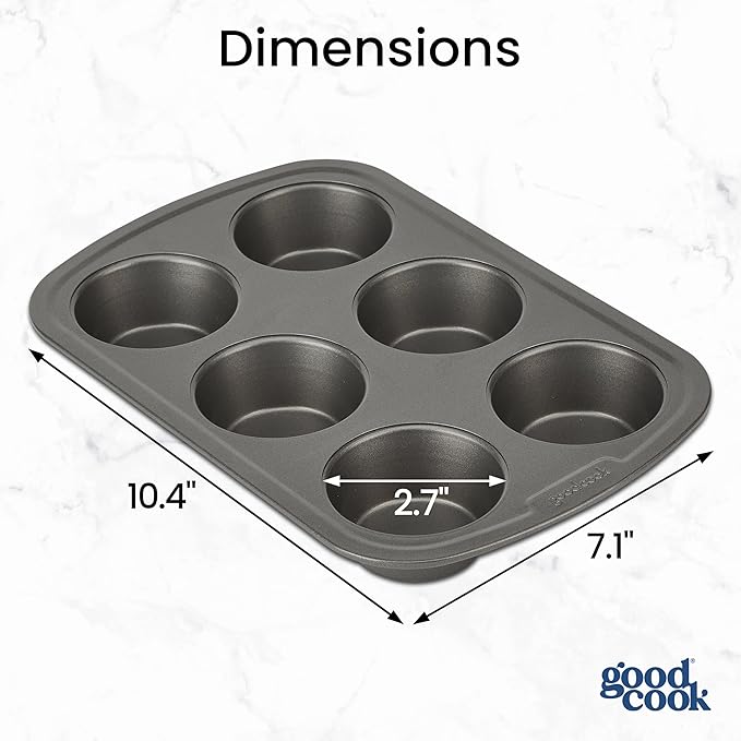 GoodCook Set of 2 Everyday Nonstick Steel Muffin Pan, 6-Cup, Gray