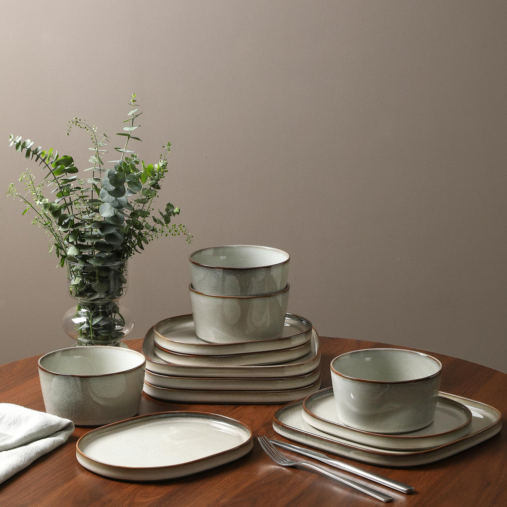 Stone Lain Cairo 12-Piece Dinnerware Stoneware, Plates and Bowls, Microwave and Dishwasher Safe, Includes Dinner and Salad Plates, Cereal Bowls, Dish Set for 4, Grey