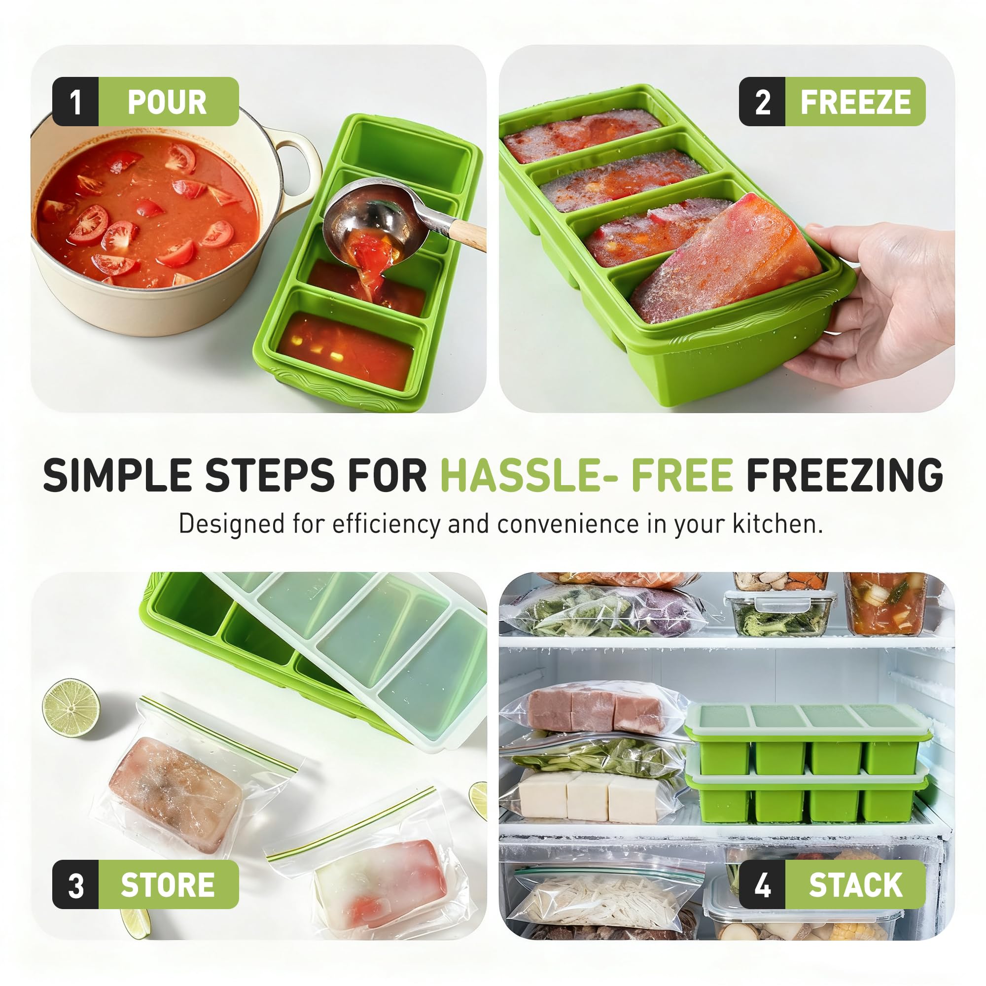 Silicone Freezer Tray with Lid Soup Freezer Container Molds with Steel Reinforced Rim Big Ice Cube Molds Pebble Ice Tray Soup Cubes Baking Dish Freezer Safe Food Storage Containers Kitchen Gadgets