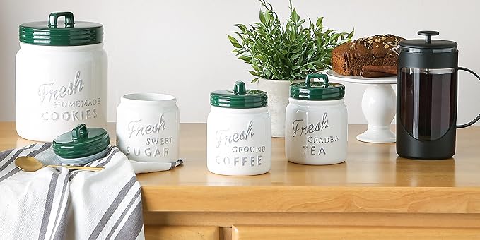 DII Kitchen Accessories Collection Ceramics, Jar Canister Set, Green, 3