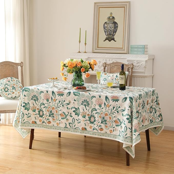 patdrea Vintage French Linen Tablecloth,Rectangular,94"x63"-Tree Life