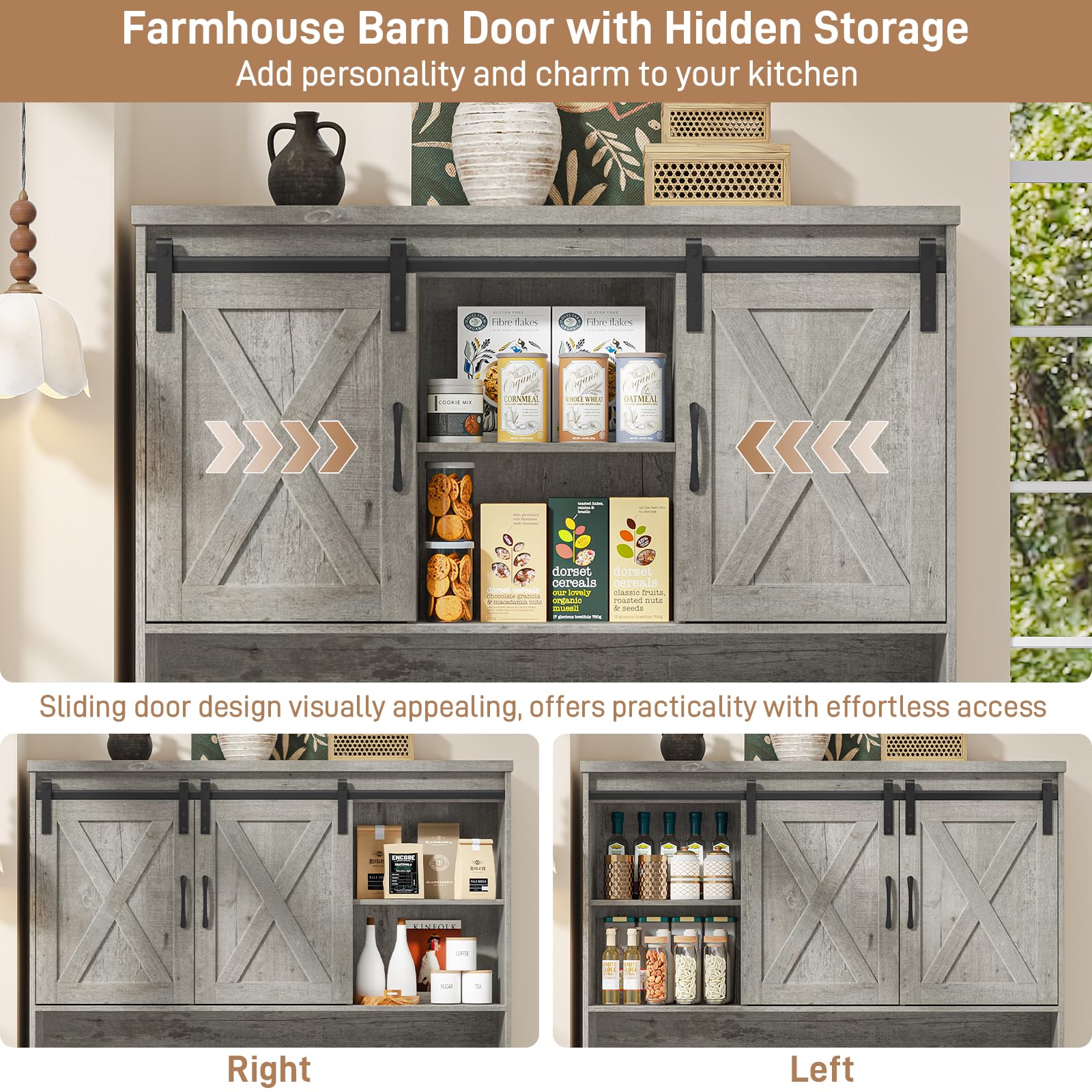 Befrases 67.7 Inch Farmhouse Pantry Storage Cabinet with Sliding Barn Doors, 2 Drawer Farmhouse Coffee Cabinet with Adjustable Shelf, Side Board with Buffet Cupboard Livingroom Kitchen, Grey