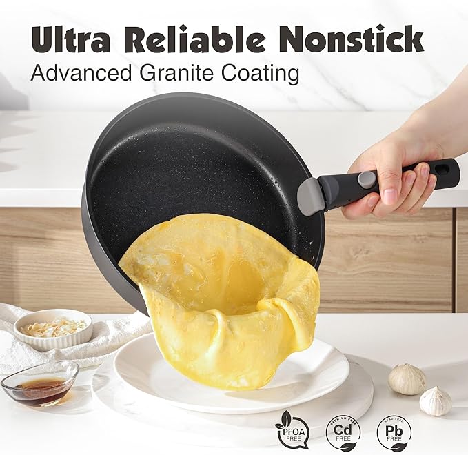 SENSARTE 17 Piece Nonstick Detachable Handle Pots and Pans Set Black