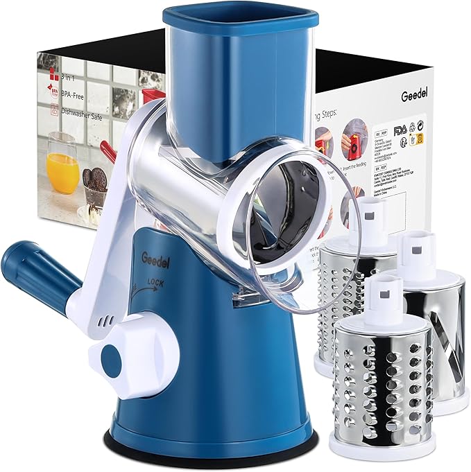 Geedel Rotary Cheese Grater Hand Crank, Cheese Shredder Vegetable Slicer