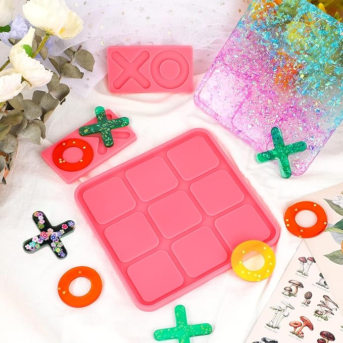 DECYOOL 6Pcs Big Tic Tac Toe Silicone Resin Mold for X O Board Game