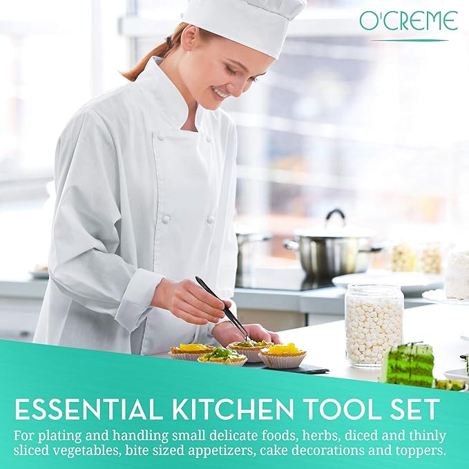 O'Creme Kitchen Tweezers Tongs Stainless Steel Fine Tip Blue